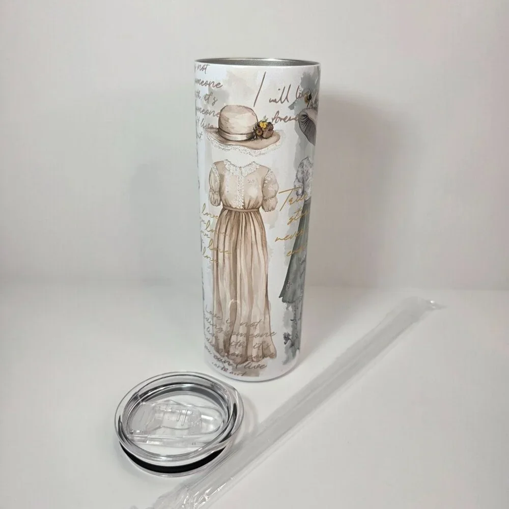 Vintage Cottagecore Romance 20oz Stainless Steel Tumbler | Floral Hat Aesthetics